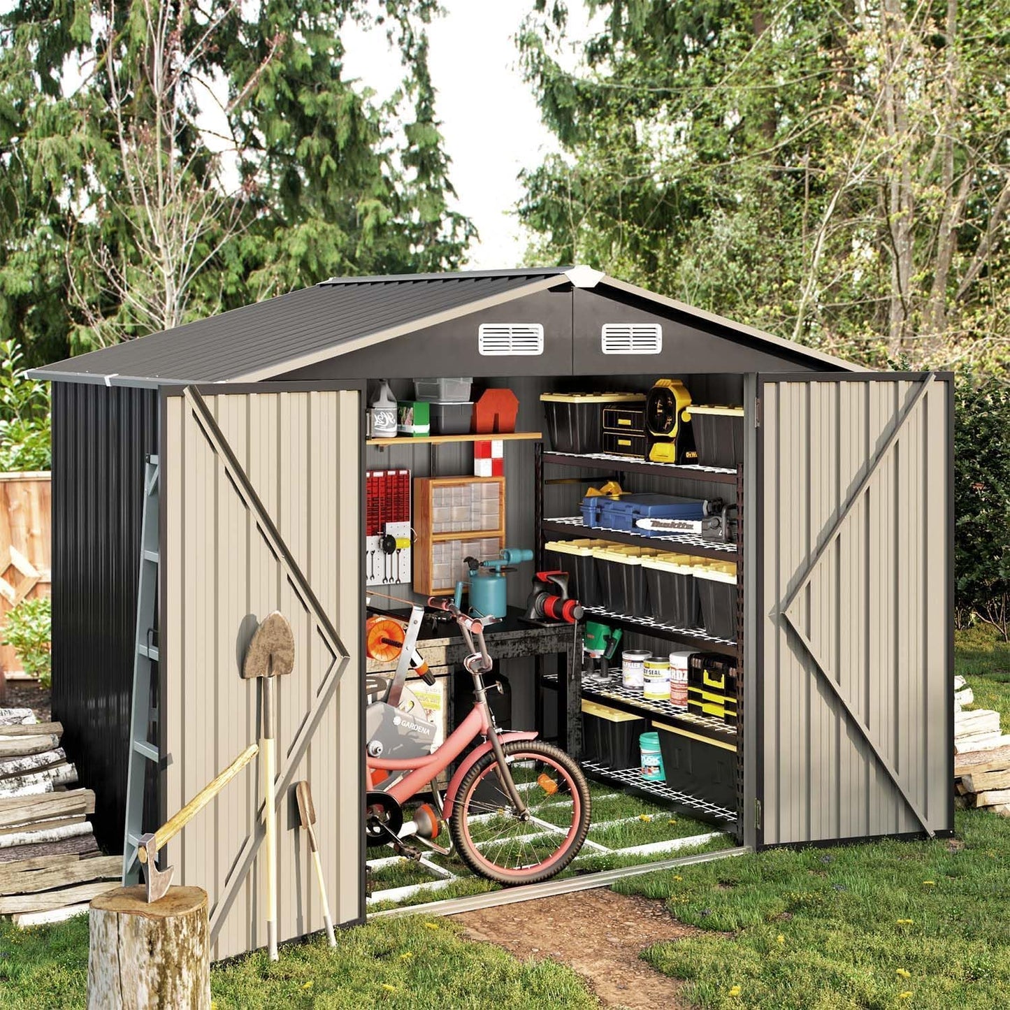 Aoxun 5x2.7 FT Outdoor Metal Storage Shed - Durable Water-Resistant Galvanized Steel, Sloping Roof Design, Lockable Door - Ideal for Tool Storage on Lawn, Patio & Backyard (Black)