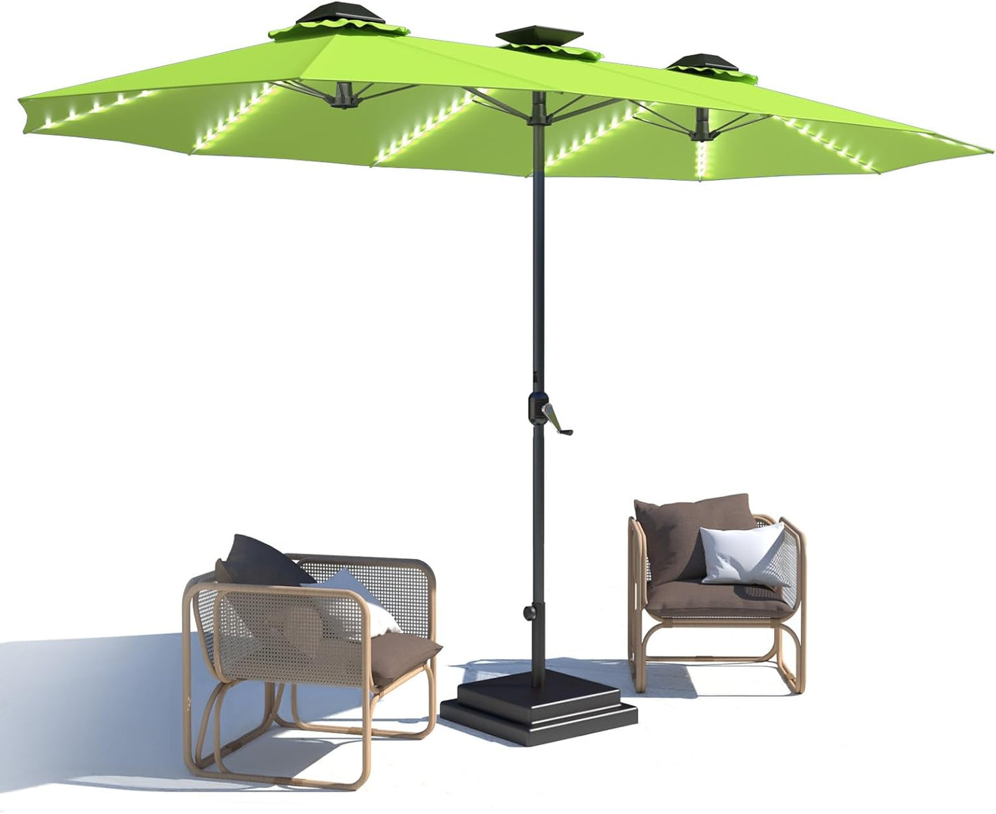 15ft Patio Umbrella with Solar Lights, Large Double Umbrella Outdoor, Rectangle 180''x106'' Umbrellas with 156 PCS LED Lights and Crank Handle for Backyard Deck Pool Shade in Black(1.9" Pole)
