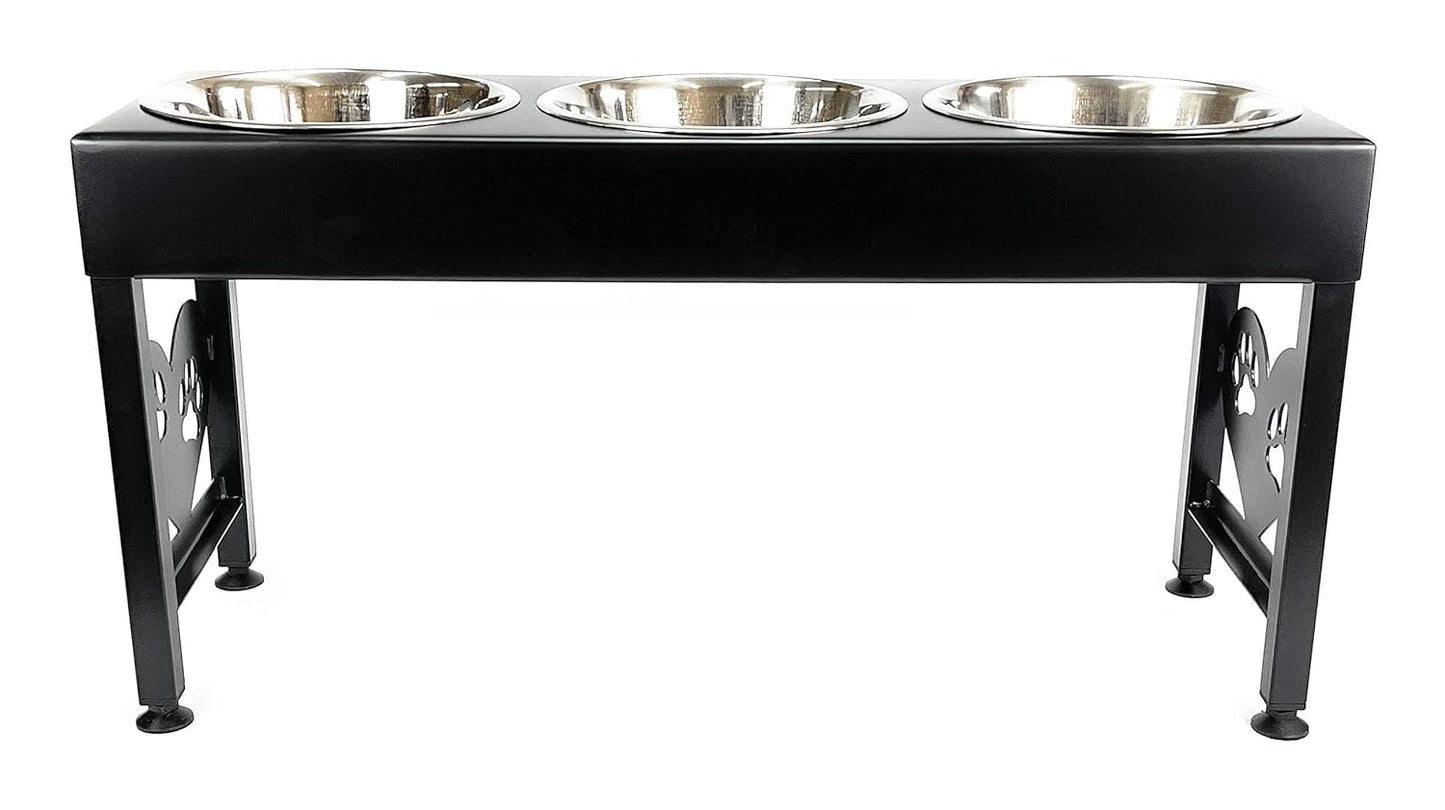 Pet Feeding Station Triple 3-Quart Metal Dog Bowl 16" Tall