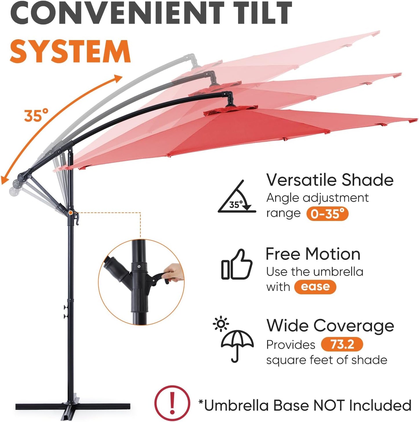 9.8FT Offset Patio Umbrella Hanging Cantilever Umbrella Outdoor Sun Shade with Easy Tilt Adjustment, 8 Ribs, UV Protection for Backyard, Lawn, Garden and Pool, Blue