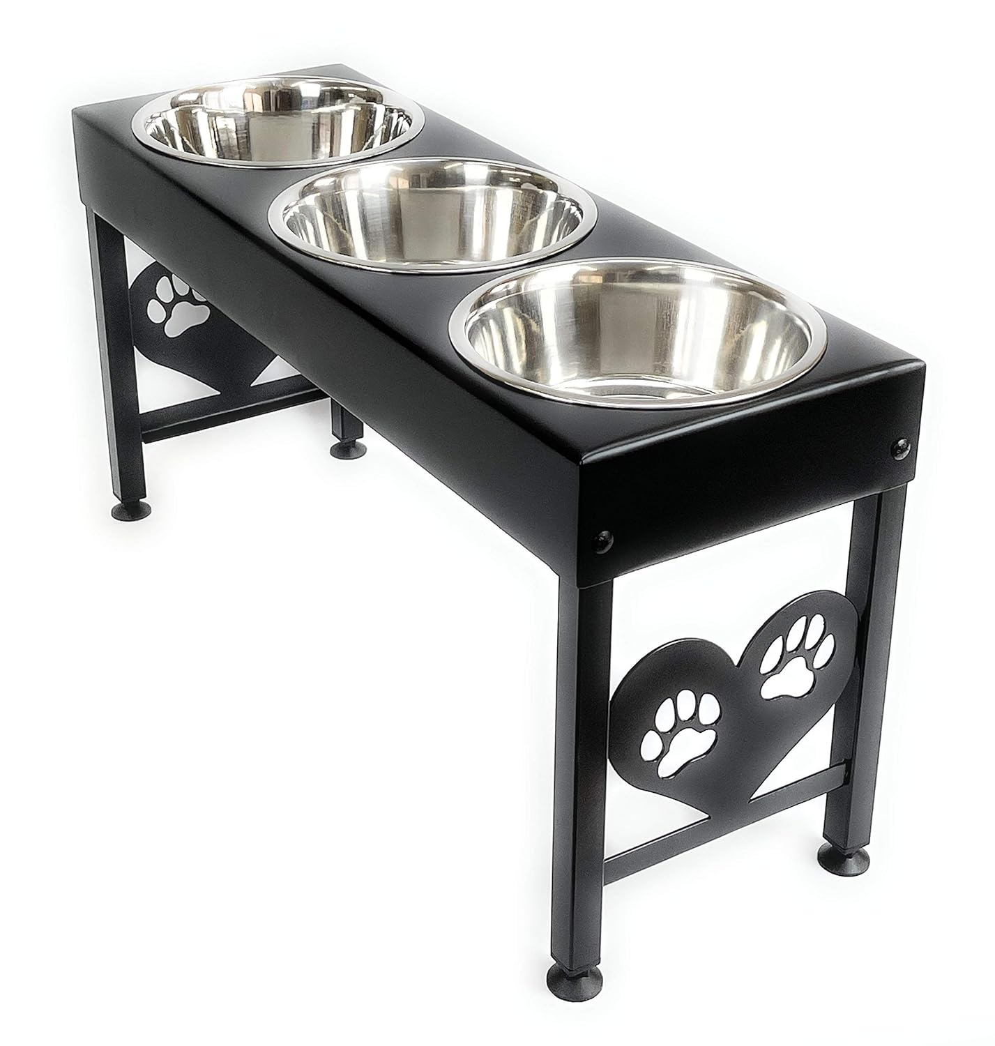 Pet Feeding Station Triple 3-Quart Metal Dog Bowl 16" Tall