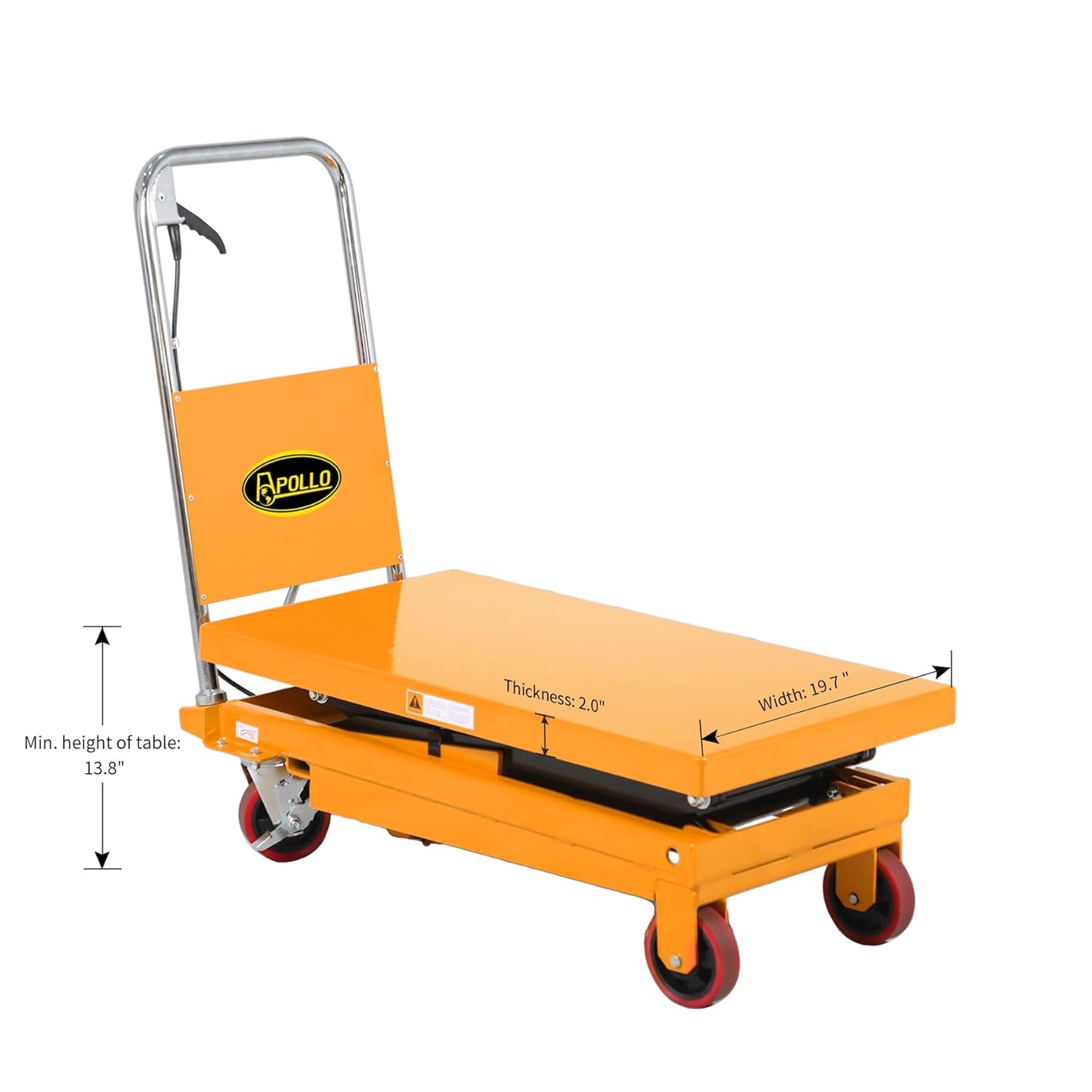 APOLLOLIFT Hydraulic Lift Table Cart – 770 lbs Capacity, 51" Max Height, Double Scissor Lift with Safety Guard & 4 Wheels