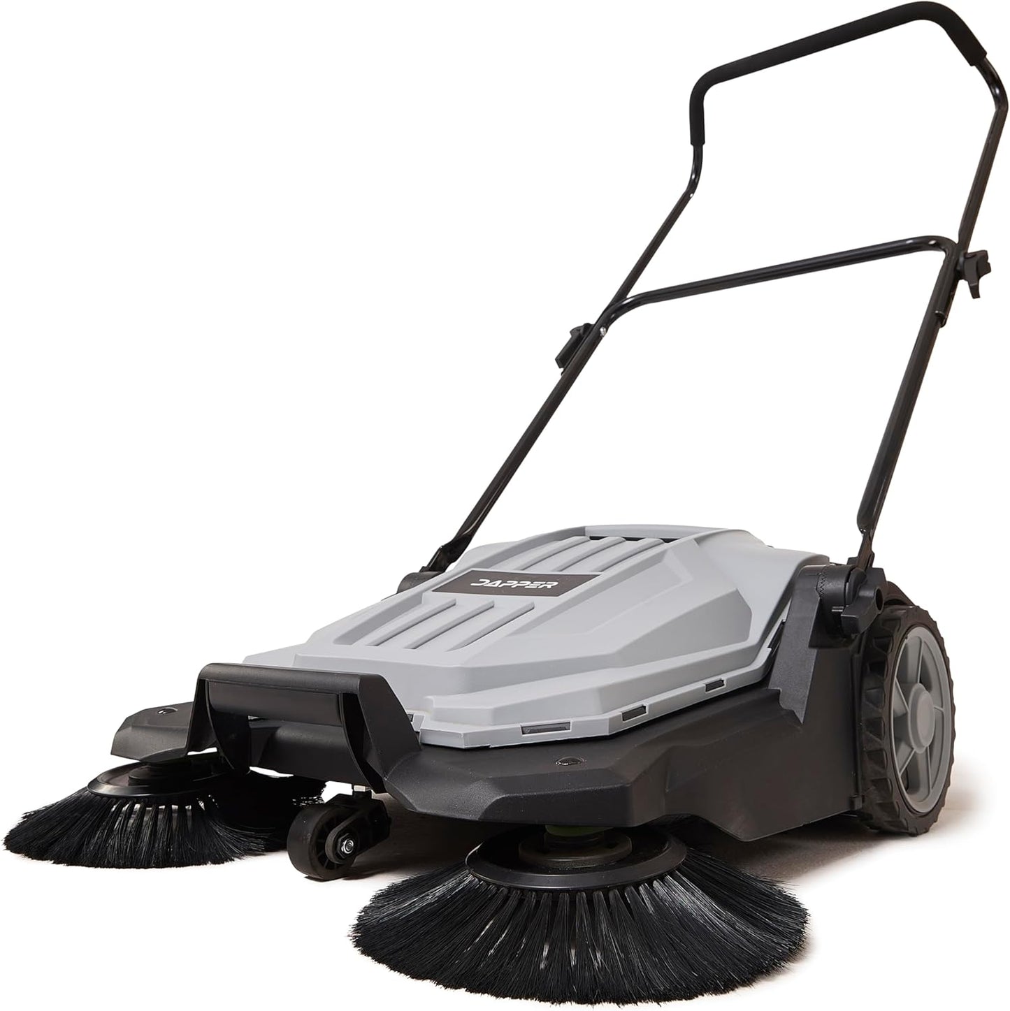 Walk-Behind Outdoor Hand Push Floor Sweeper - 5.25 Gallon Capacity - 25.5" Sweeping Width - Sweeps up to 27,900 ft² / Hour, Grey