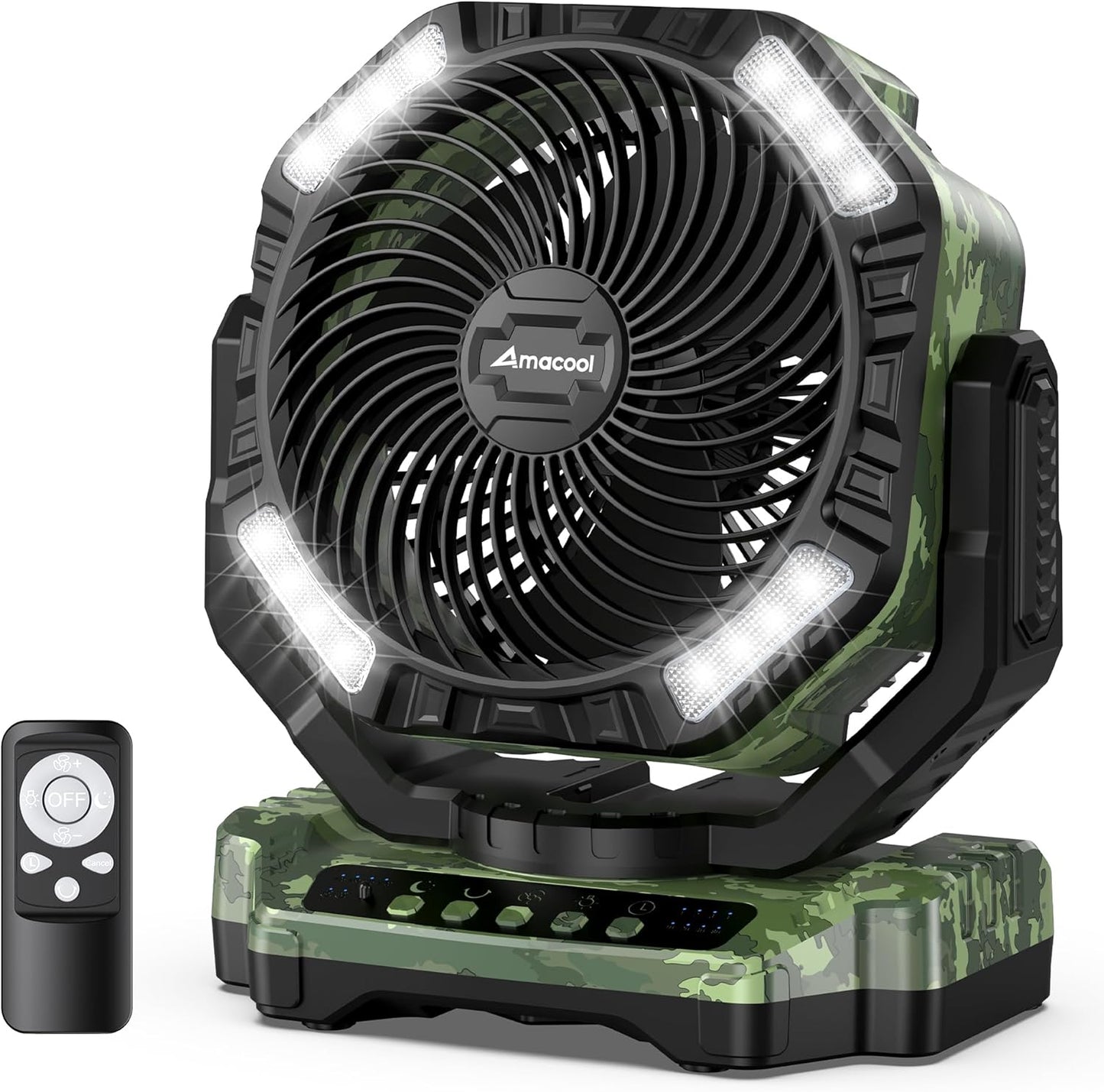 40000mAh Rechargeable Camping Fan, Battery Operated Fan with Light & Remote, 12" Portable Outdoor Fan, Auto Oscillating Battery Powered Floor Fan for Tent RV Car Travel Jobsite Hurricane Power Outages