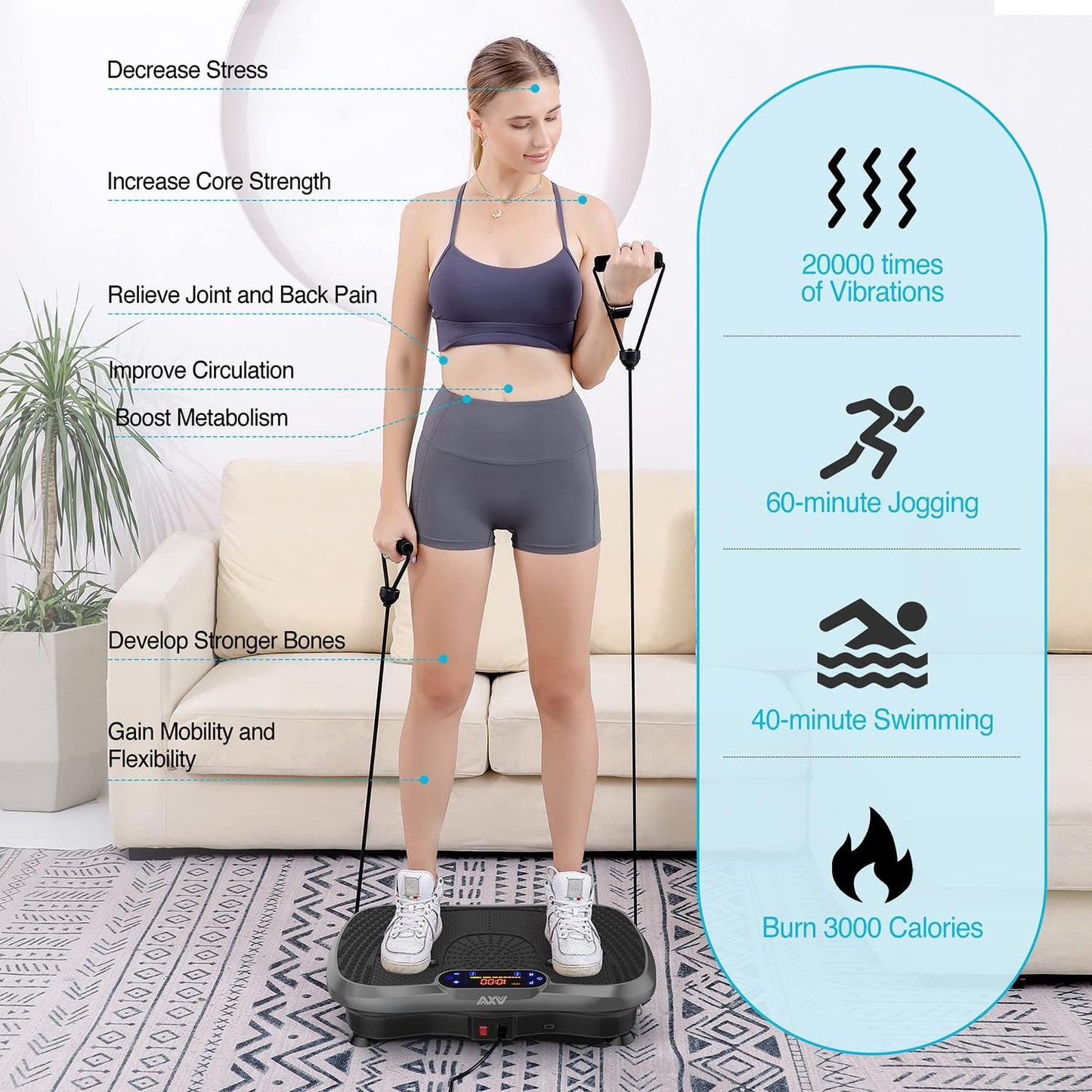 Vibration Plate Fitness Platform Exercise Machine Vibrating Lymphatic Drainage Shaking Full Body Shaker Workout Vibrate Stand Shake Board Sport Gym for Weight Loss Fat Burner for Women Men