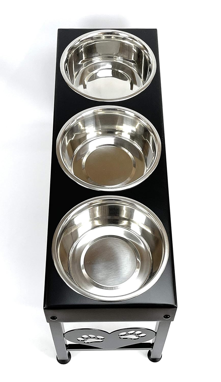Pet Feeding Station Triple 3-Quart Metal Dog Bowl 16" Tall