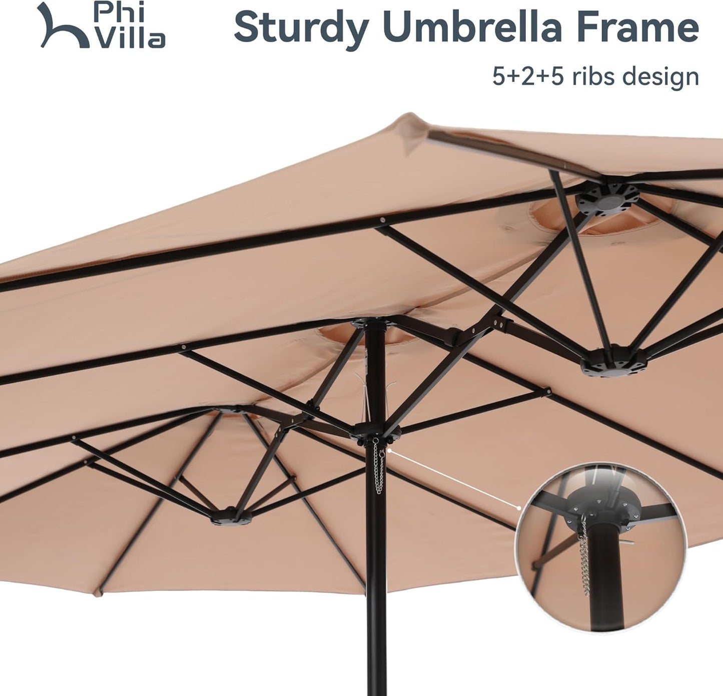 15ft Patio Umbrella Double-Sided Outdoor Market Extra Large Umbrella with Crank, Umbrella Base Included (Dark Red)