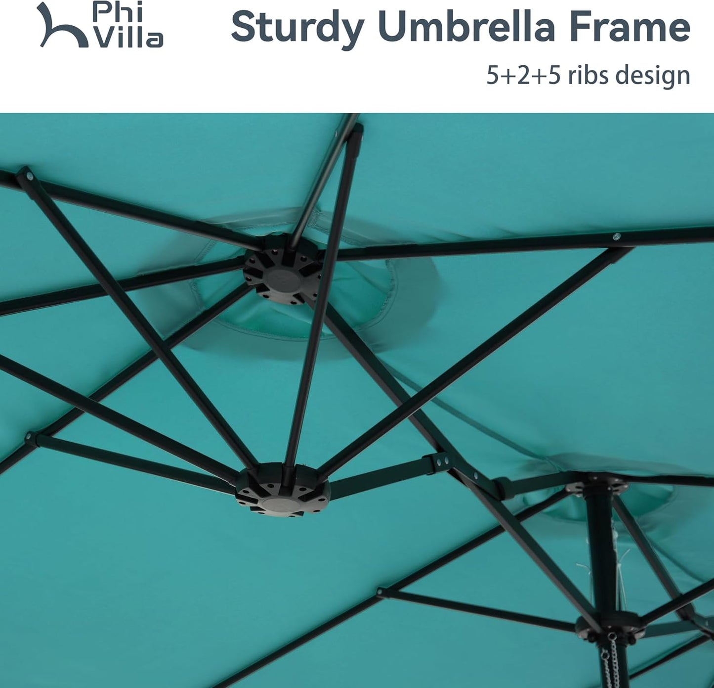 15ft Patio Umbrella Double-Sided Outdoor Market Extra Large Umbrella with Crank, Umbrella Base Included (Dark Red)
