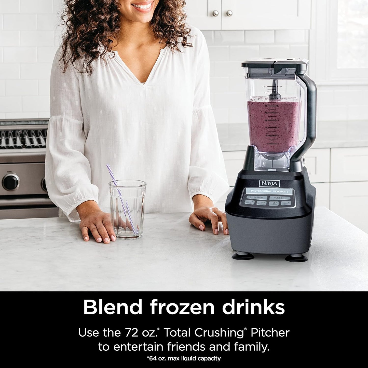 Ninja Blender, Mega Kitchen System, 1500W, 4 Functions for Smoothies, Processing, Dough, Drinks & More, with 72 Blender Pitcher, 64 Processor Bowl, 2 Nutri Cups + Lids, Black, BL770