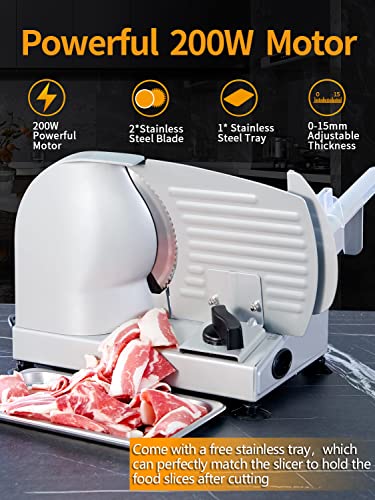 Meat Slicer, 200W Electric Food Slicer with Two Removable 7.5"Stainless Steel Blades