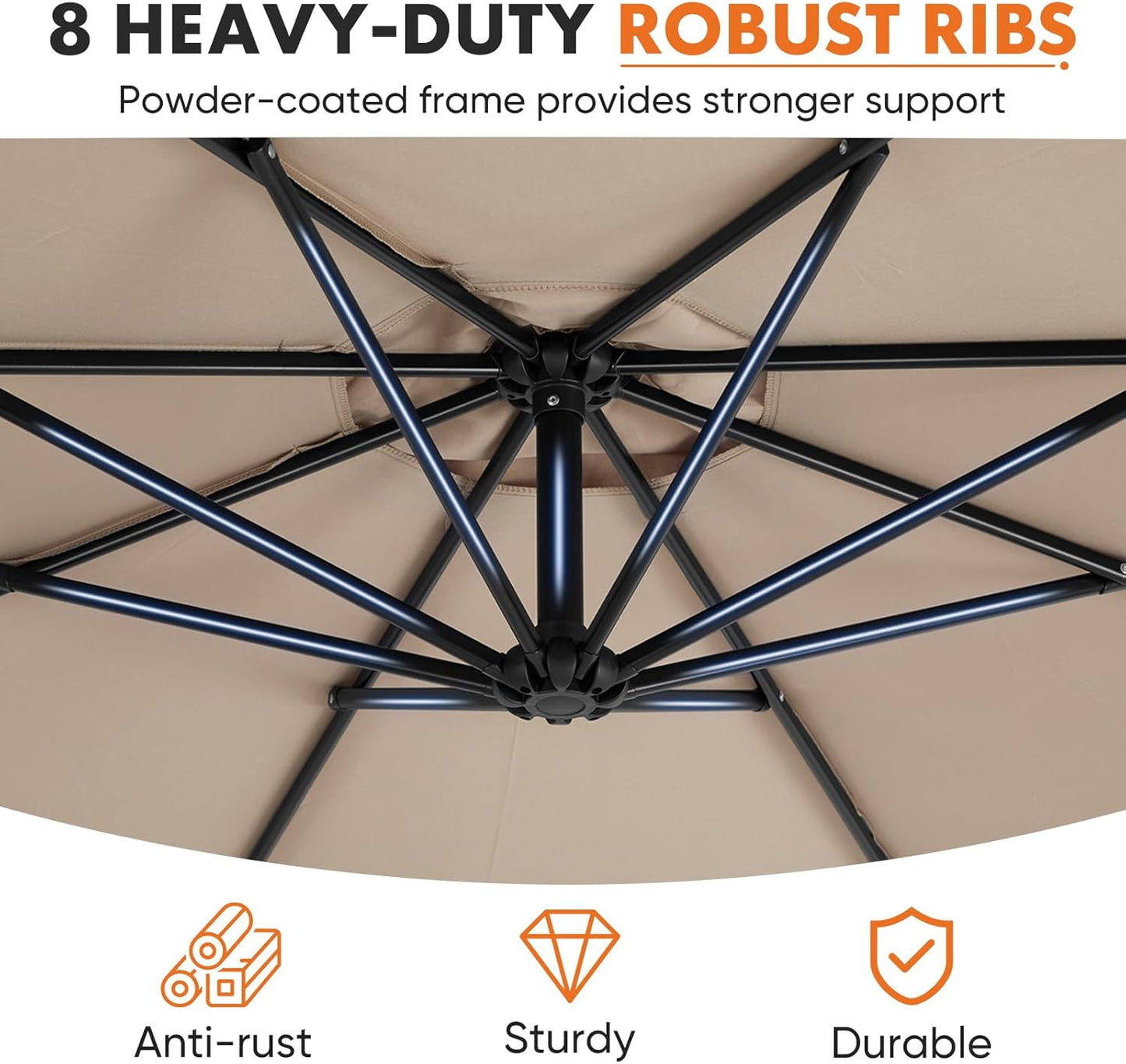 9.8FT Offset Patio Umbrella Hanging Cantilever Umbrella Outdoor Sun Shade with Easy Tilt Adjustment, 8 Ribs, UV Protection for Backyard, Lawn, Garden and Pool, Blue