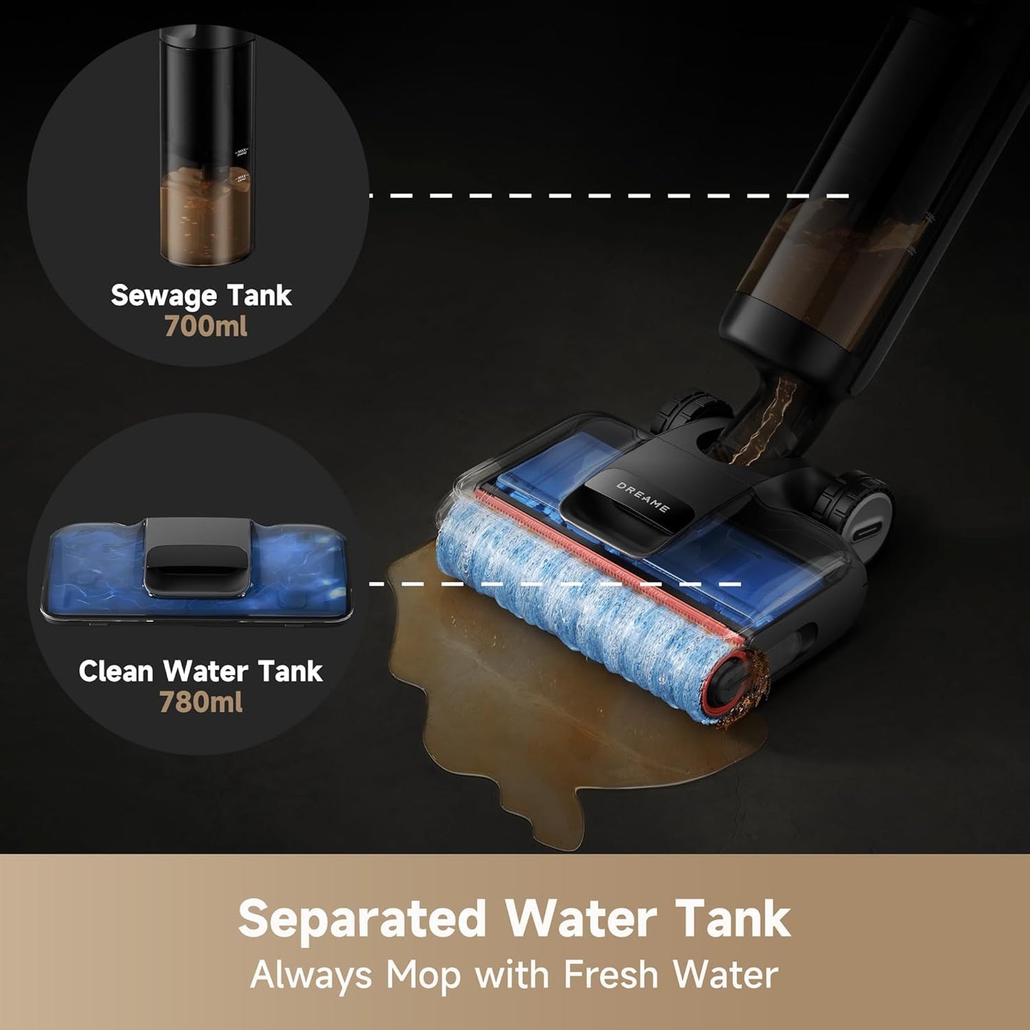 Wet Dry Vacuum Cleaner, 0 Tangle Cordless Vacuum Mop All-in-One for Hard Floors, 180° Lie-Flat Floor Cleaner Machine with 194°F Hot Self-Cleaning, 50Mins Runtime