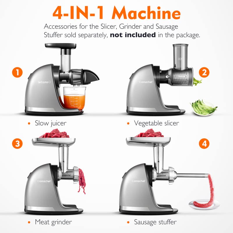 Masticating Juicer Machines, AMZCHEF Slow Cold Press Juicer with Reverse Function