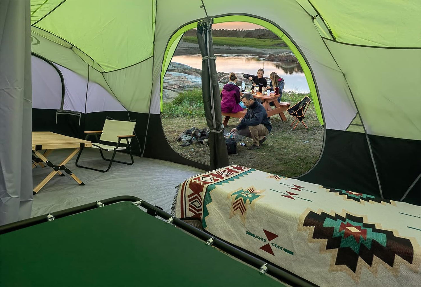 UNP Camping Tent 10-Person-Family Tents, Parties, Music Festival Tent, Big, Easy Up, 5 Large Mesh Windows, Double Layer, 2 Room, Waterproof, Weather Resistant, 18ft x 9ft x78in