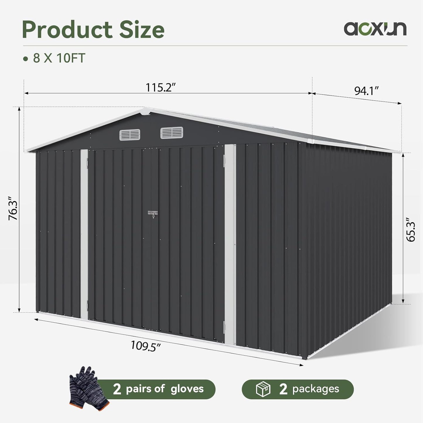 Aoxun 5x2.7 FT Outdoor Metal Storage Shed - Durable Water-Resistant Galvanized Steel, Sloping Roof Design, Lockable Door - Ideal for Tool Storage on Lawn, Patio & Backyard (Black)