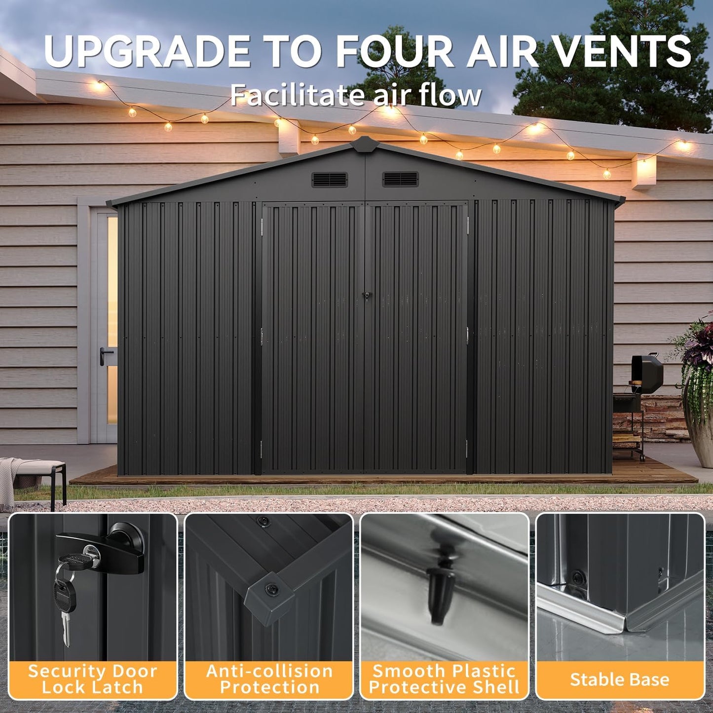 Aoxun 5x2.7 FT Outdoor Metal Storage Shed - Durable Water-Resistant Galvanized Steel, Sloping Roof Design, Lockable Door - Ideal for Tool Storage on Lawn, Patio & Backyard (Black)