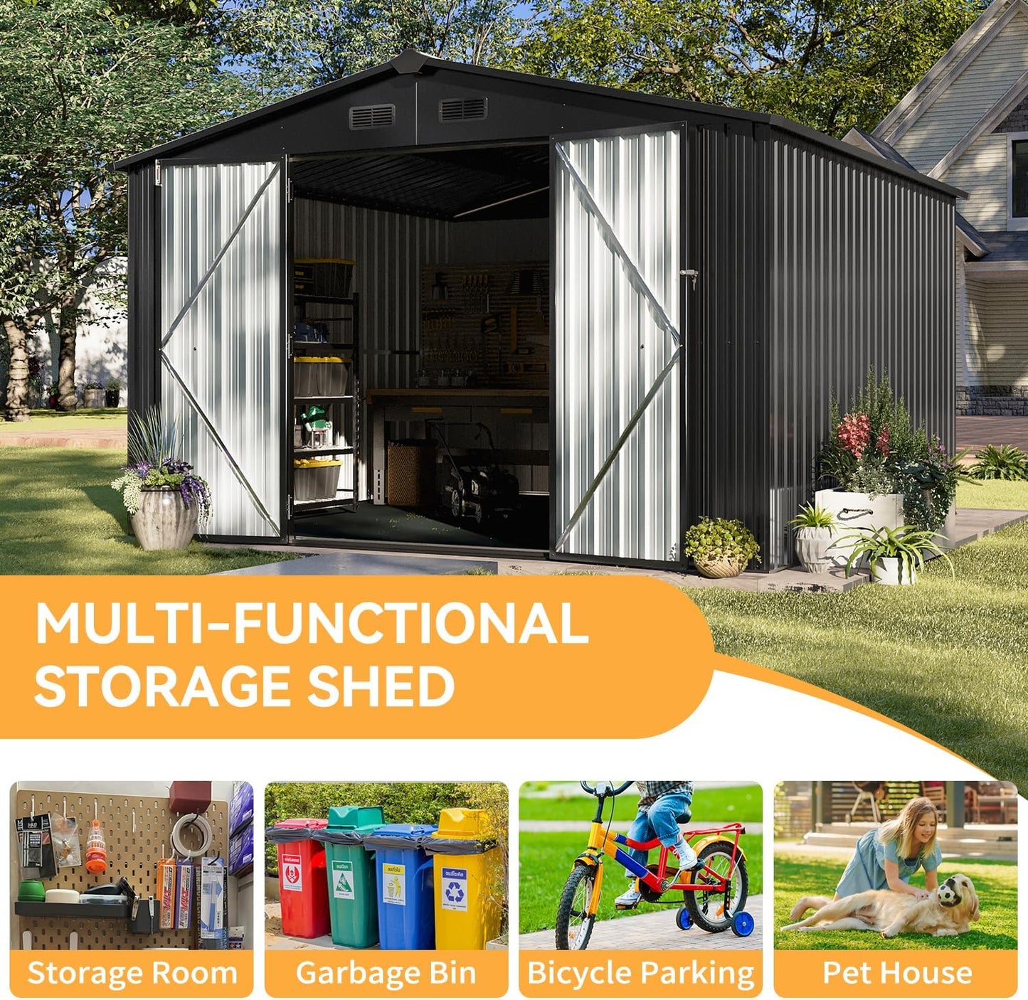 Aoxun 5x2.7 FT Outdoor Metal Storage Shed - Durable Water-Resistant Galvanized Steel, Sloping Roof Design, Lockable Door - Ideal for Tool Storage on Lawn, Patio & Backyard (Black)