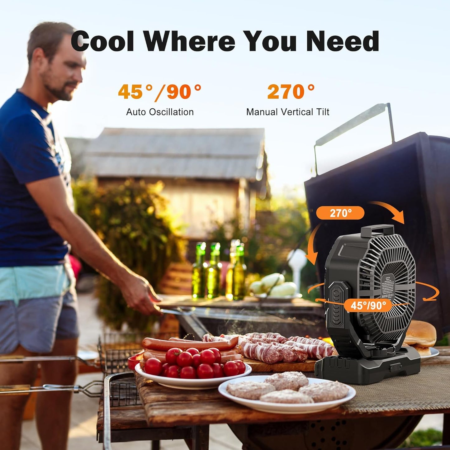 40000mAh Rechargeable Camping Fan, Battery Operated Fan with Light & Remote, 12" Portable Outdoor Fan, Auto Oscillating Battery Powered Floor Fan for Tent RV Car Travel Jobsite Hurricane Power Outages