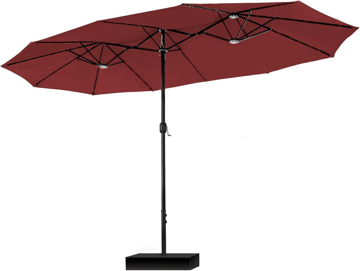 15ft Patio Umbrella Double-Sided Outdoor Market Extra Large Umbrella with Crank, Umbrella Base Included (Dark Red)