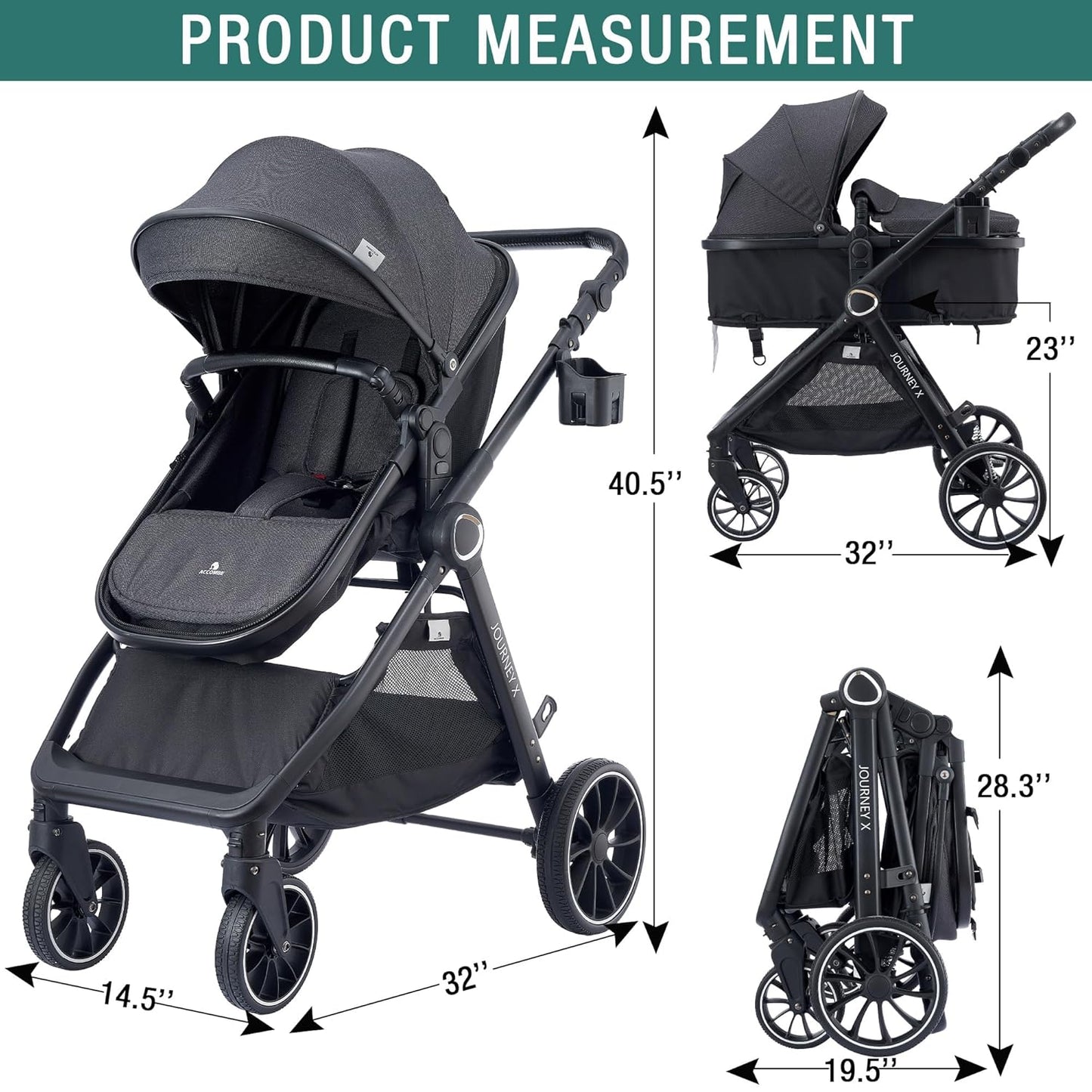 2 in 1 Baby Stroller, Convertible Bassinet Pushchair for Infants and Newborns 0-36 Months