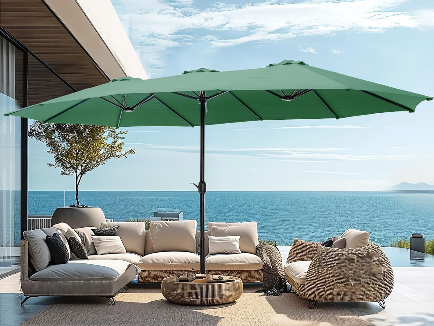 15ft Patio Umbrella Double-Sided Outdoor Market Extra Large Umbrella with Crank, Umbrella Base Included (Dark Red)