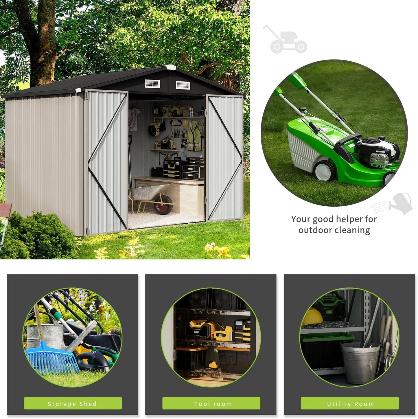 Aoxun 5x2.7 FT Outdoor Metal Storage Shed - Durable Water-Resistant Galvanized Steel, Sloping Roof Design, Lockable Door - Ideal for Tool Storage on Lawn, Patio & Backyard (Black)