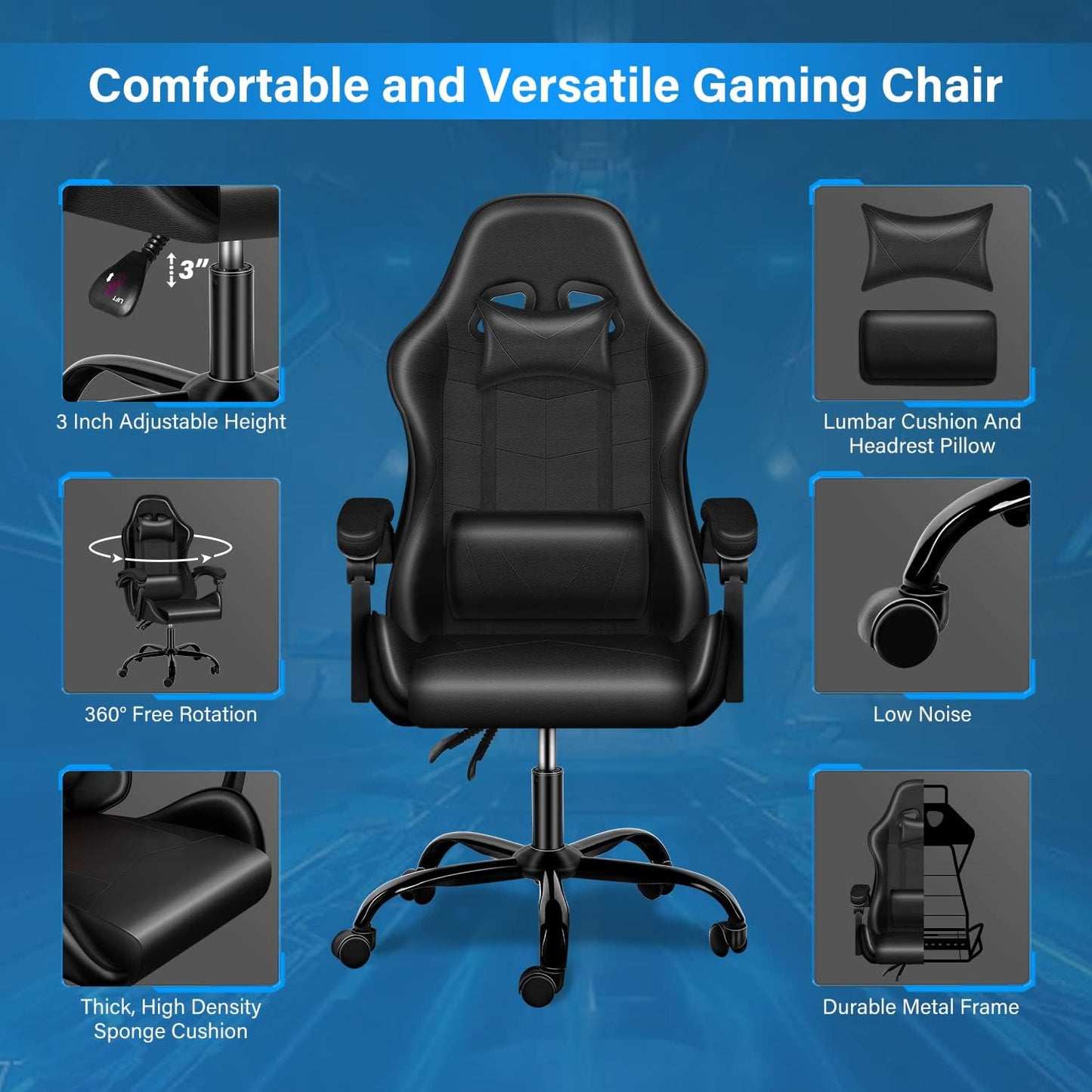 Racing Office Computer Video Game Chair, Without footrest, Black