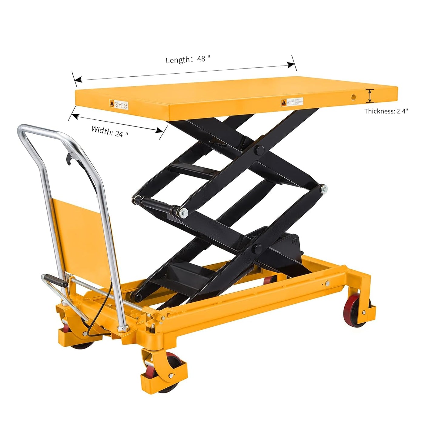 APOLLOLIFT Hydraulic Lift Table Cart – 770 lbs Capacity, 51" Max Height, Double Scissor Lift with Safety Guard & 4 Wheels