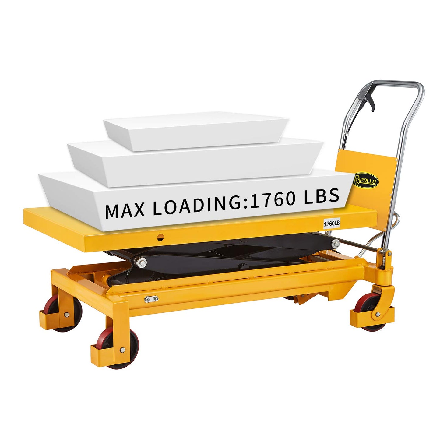 APOLLOLIFT Hydraulic Lift Table Cart – 770 lbs Capacity, 51" Max Height, Double Scissor Lift with Safety Guard & 4 Wheels