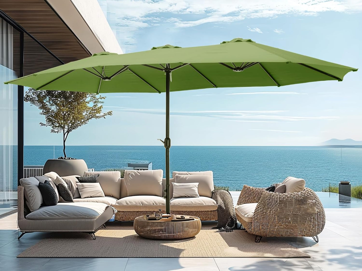 15ft Patio Umbrella Double-Sided Outdoor Market Extra Large Umbrella with Crank, Umbrella Base Included (Dark Red)