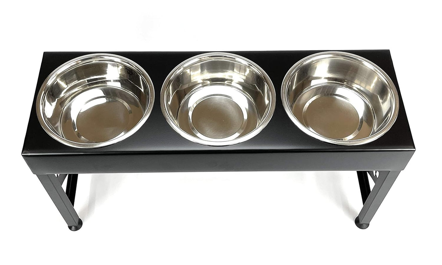 Pet Feeding Station Triple 3-Quart Metal Dog Bowl 16" Tall