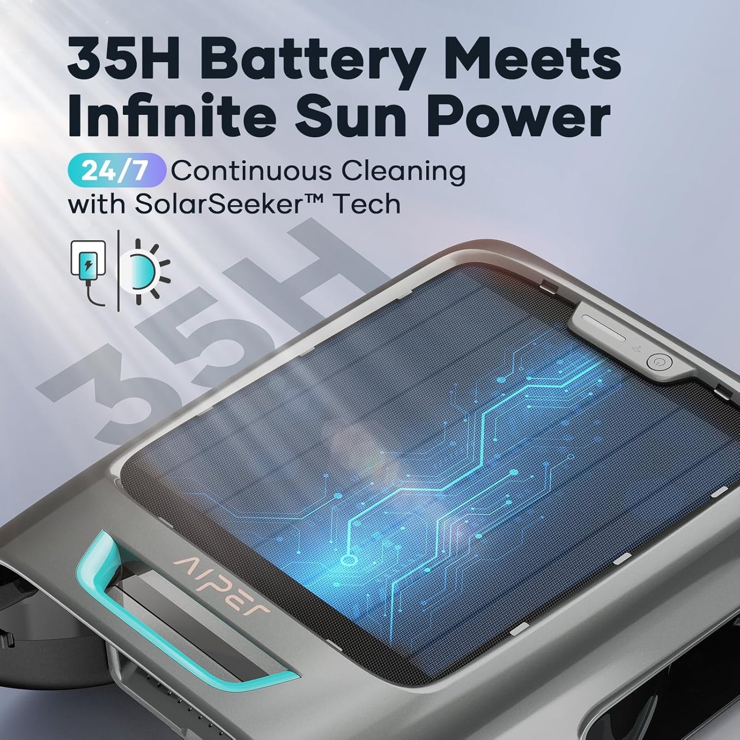 AIPER Surfer S2 Solar Pool Skimmer with APP Support, 24/7 Cleaning, Dual Charging Modes, Smart Obstacle Avoidance, Ideal for All Swimming Pool Types