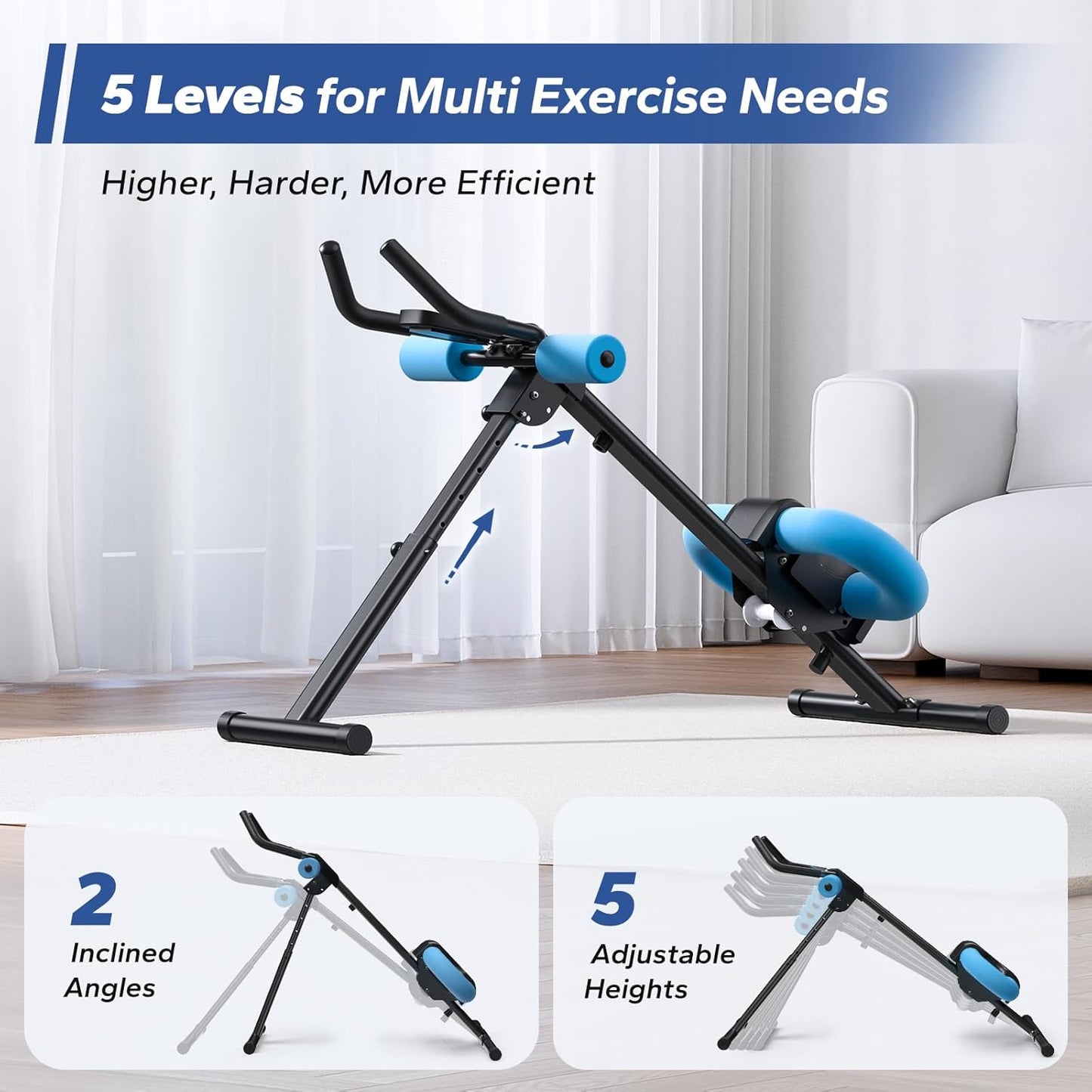 Ab Workout Equipment, Adjustable Ab Trainer Machine for Abs Workout at Home Gym, Foldable, Knee Protection, Abdominal Trainer for Stomach Workout