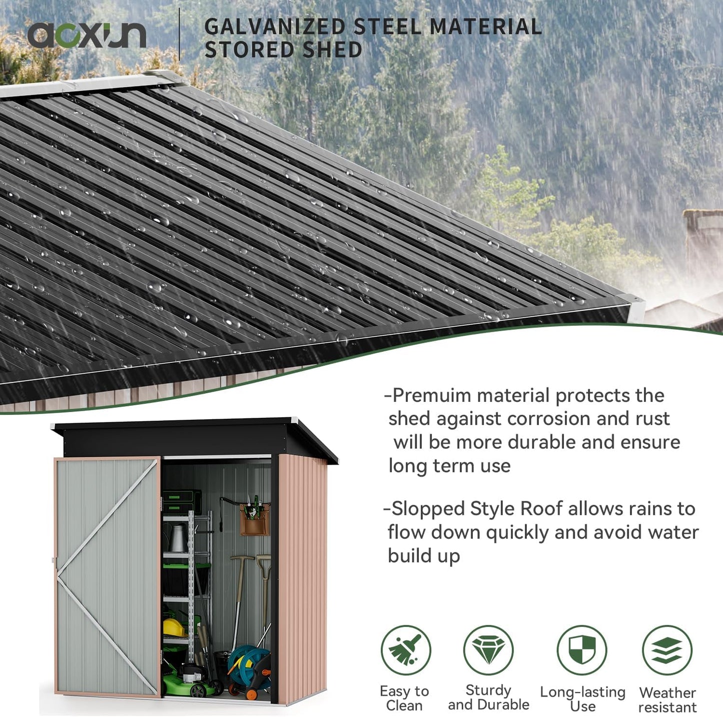 Aoxun 5x2.7 FT Outdoor Metal Storage Shed - Durable Water-Resistant Galvanized Steel, Sloping Roof Design, Lockable Door - Ideal for Tool Storage on Lawn, Patio & Backyard (Black)