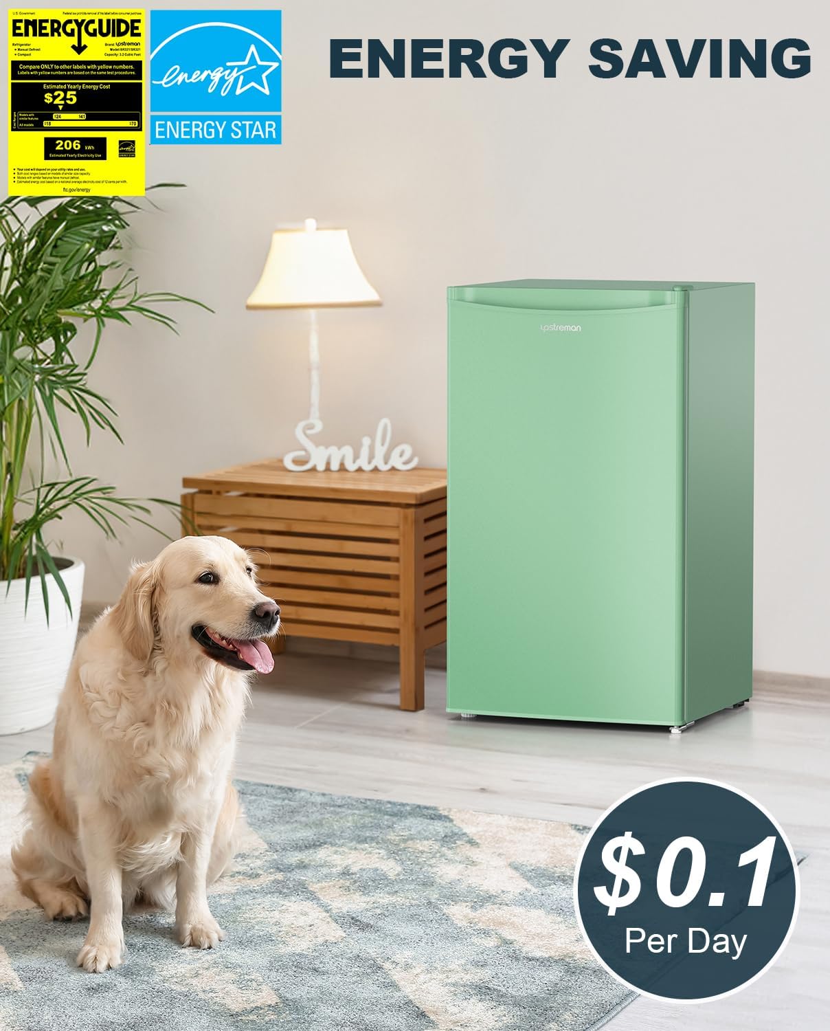 Upstreman 3.2 Cu.Ft Mini Fridge with Freezer – Single Door Compact Refrigerator for Dorm, Bedroom, or Office – Adjustable Thermostat, Black (BR321)