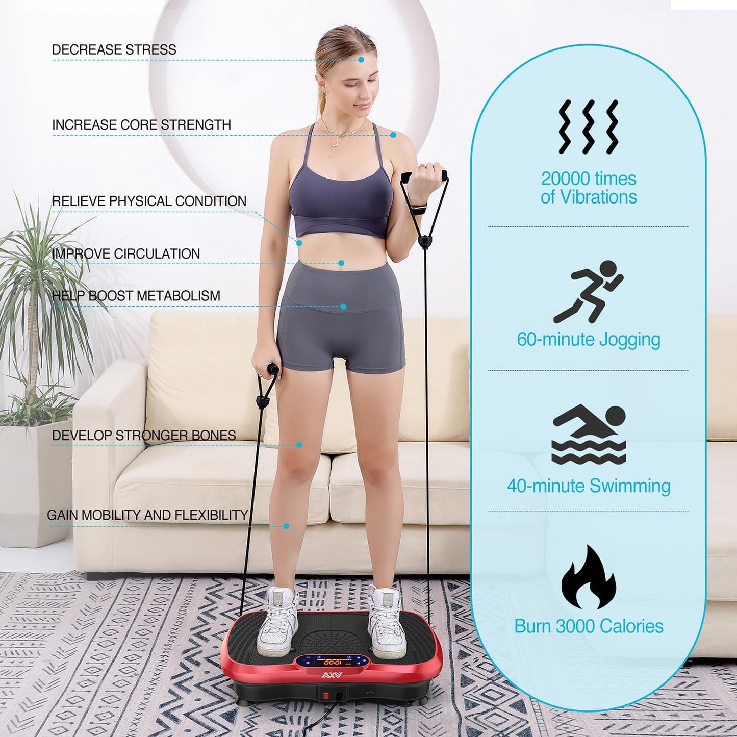 Vibration Plate Fitness Platform Exercise Machine Vibrating Lymphatic Drainage Shaking Full Body Shaker Workout Vibrate Stand Shake Board Sport Gym for Weight Loss Fat Burner for Women Men
