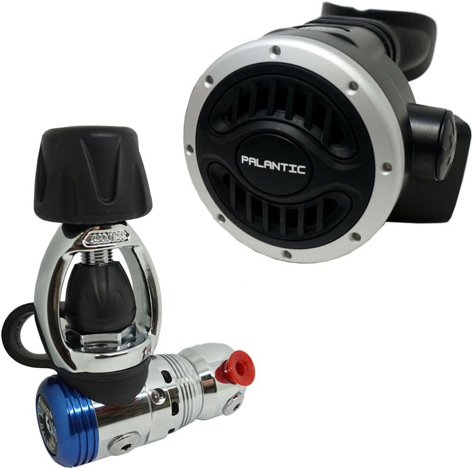 Palantic AS103 Yoke Regulator & Octopus Combo for Scuba Diving | High-Performance Over-Balanced Regulator, Silicone Mouthpiece, 27" Hose, Large Purge Button, 36" Yellow Octopus Hose