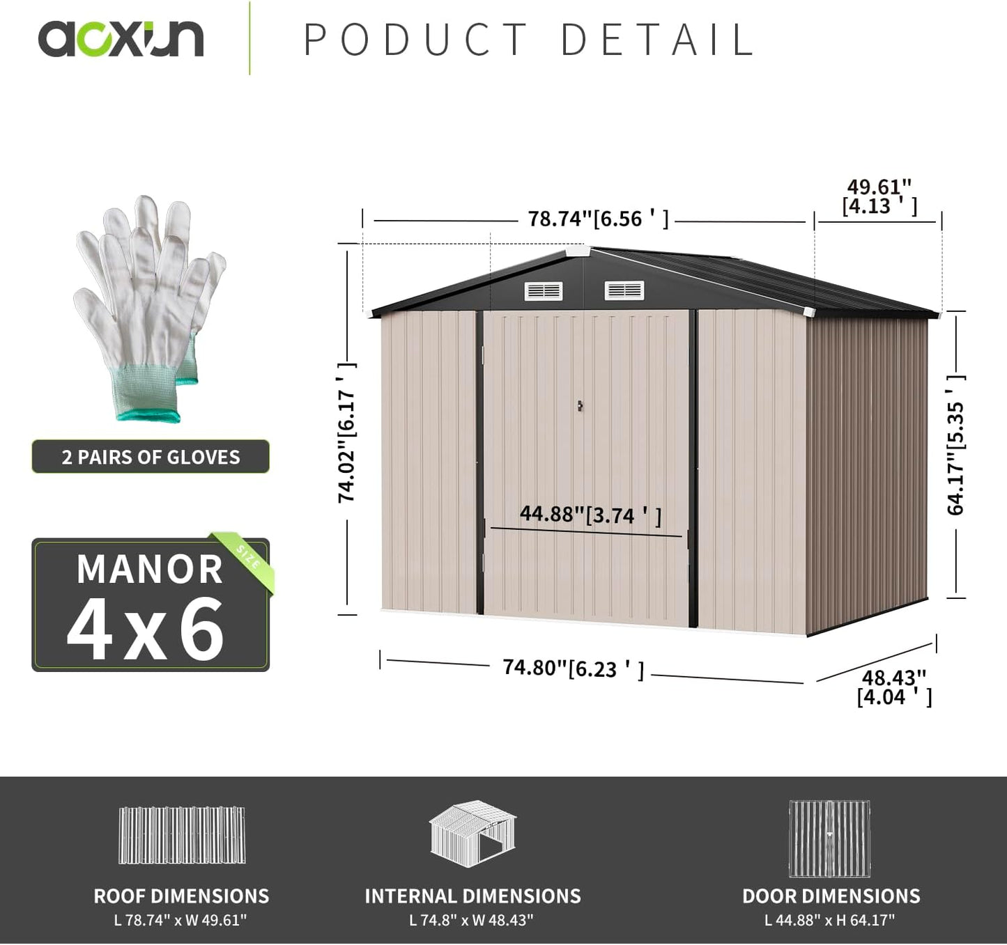 Aoxun 5x2.7 FT Outdoor Metal Storage Shed - Durable Water-Resistant Galvanized Steel, Sloping Roof Design, Lockable Door - Ideal for Tool Storage on Lawn, Patio & Backyard (Black)