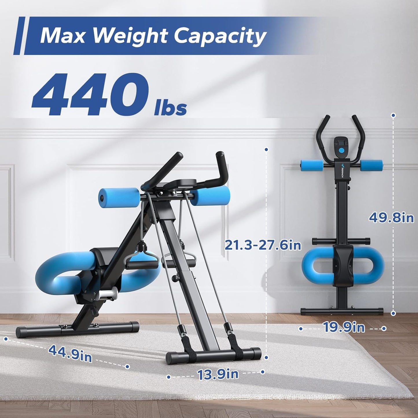 Ab Workout Equipment, Adjustable Ab Trainer Machine for Abs Workout at Home Gym, Foldable, Knee Protection, Abdominal Trainer for Stomach Workout