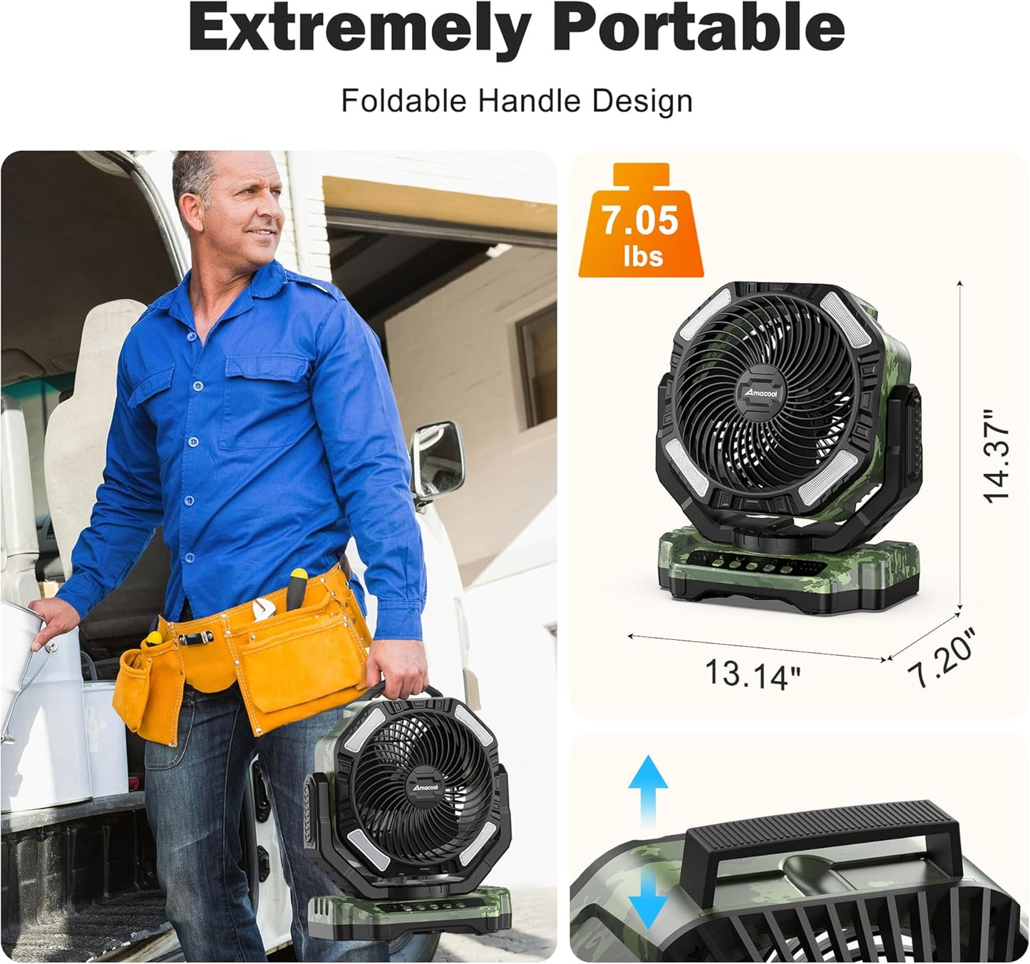 40000mAh Rechargeable Camping Fan, Battery Operated Fan with Light & Remote, 12" Portable Outdoor Fan, Auto Oscillating Battery Powered Floor Fan for Tent RV Car Travel Jobsite Hurricane Power Outages