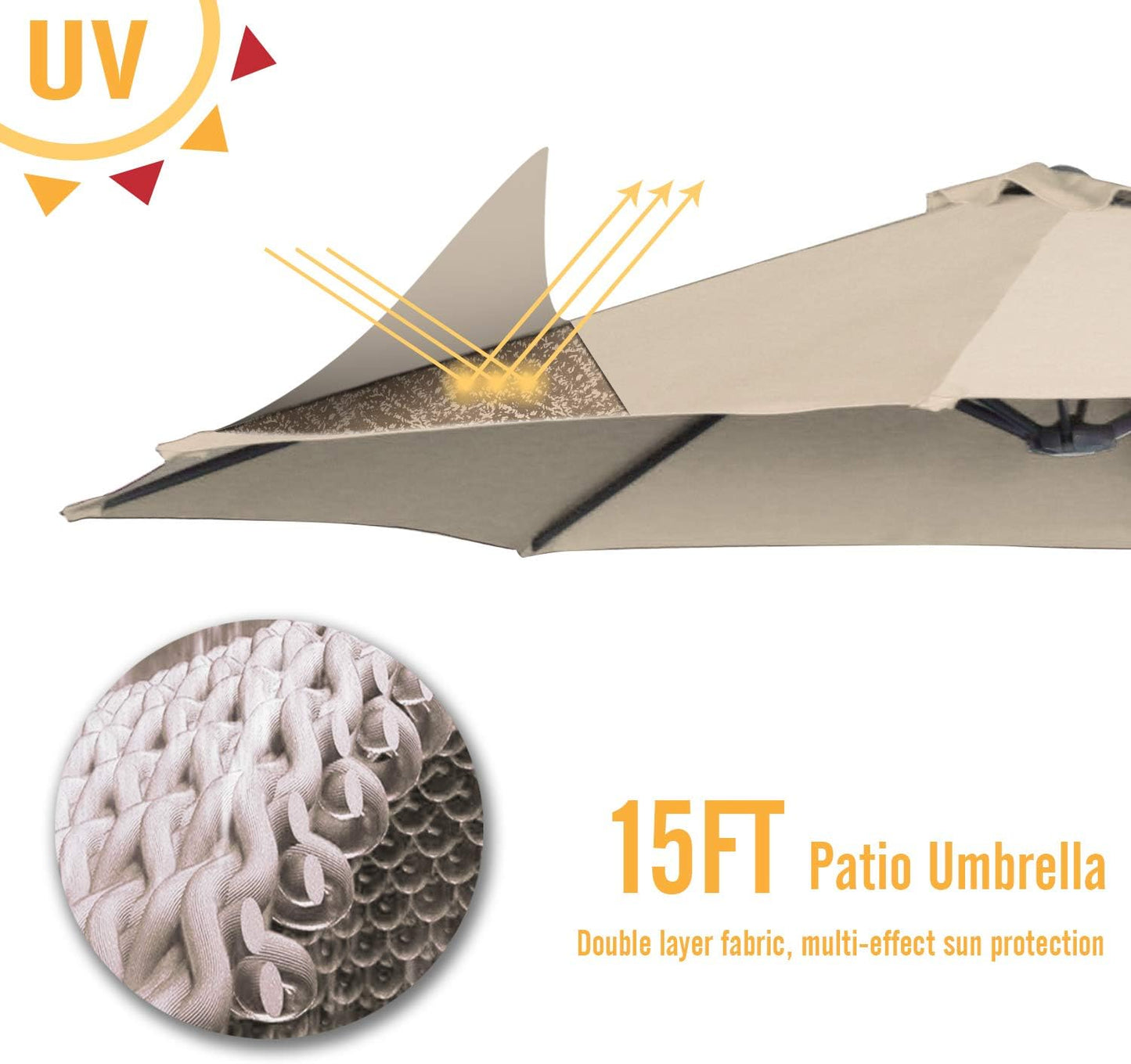 15ft Patio Umbrella with Solar Lights, Large Double Umbrella Outdoor, Rectangle 180''x106'' Umbrellas with 156 PCS LED Lights and Crank Handle for Backyard Deck Pool Shade in Black(1.9" Pole)