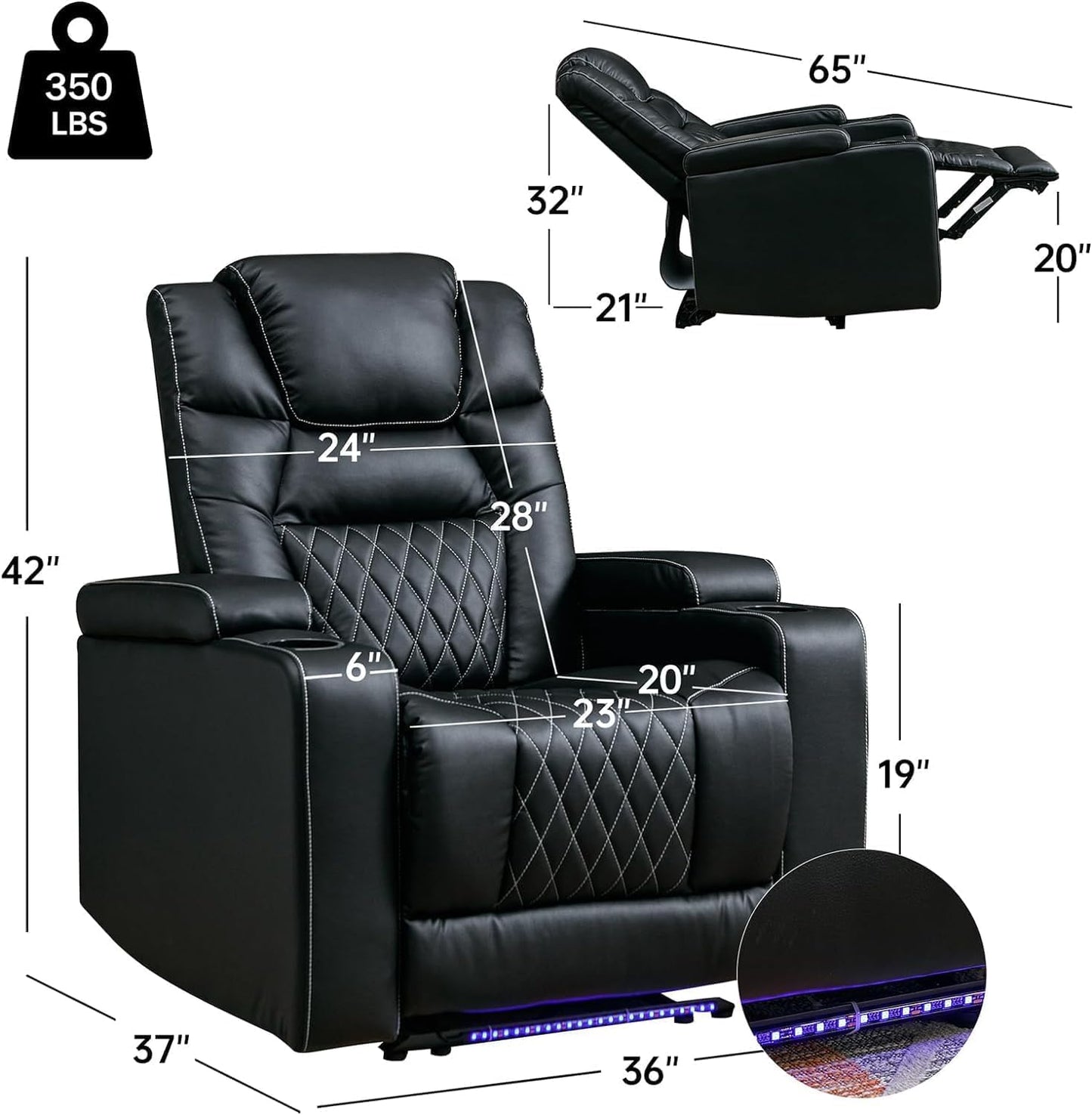 Power Home Theater Seating Set of 3, Brown Faux Leather Electric Recliner Chair with Powered Headrest, Dual Motors Movie Reclining Chairs with LED Lights,USB Port,Cup Holders, Hidden Arm Storage
