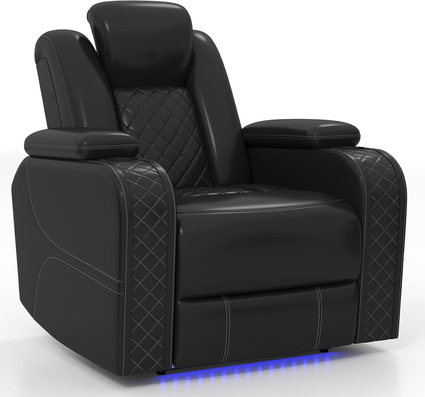 Power Home Theater Seating Set of 3, Brown Faux Leather Electric Recliner Chair with Powered Headrest, Dual Motors Movie Reclining Chairs with LED Lights,USB Port,Cup Holders, Hidden Arm Storage