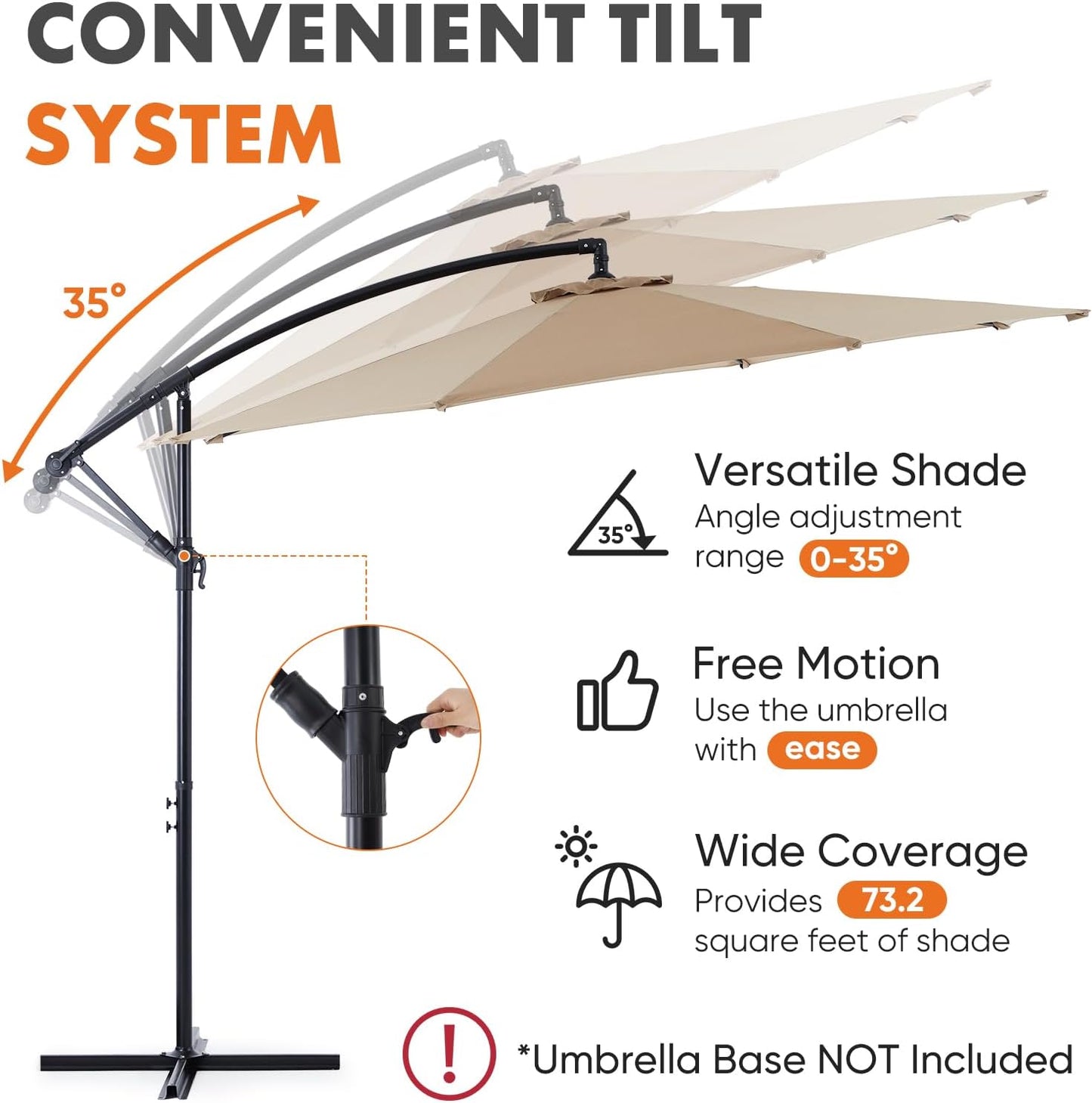 9.8FT Offset Patio Umbrella Hanging Cantilever Umbrella Outdoor Sun Shade with Easy Tilt Adjustment, 8 Ribs, UV Protection for Backyard, Lawn, Garden and Pool, Blue