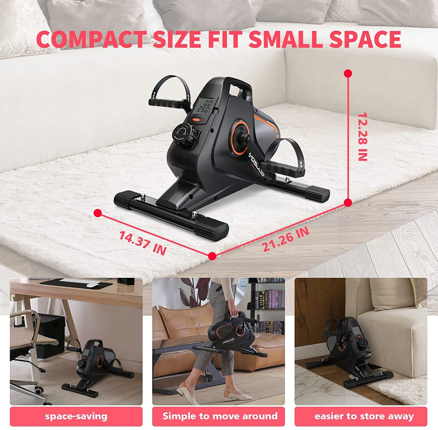 Under Desk Bike Pedal Exerciser – Quiet, Adjustable Resistance, Compact & Portable for Arm/Leg Workouts