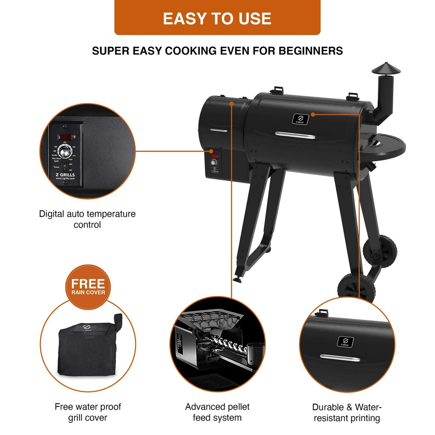 ZPG-450A3 Wood Pellet Grill & Smoker, 8-in-1 BBQ, Black, 2022 Model, Digital Control, 459 sq. in. Cooking Area