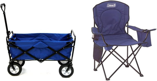 Outdoor Utility Wagon, Solid Blue & Coleman Cooler Four-Person Portable Camping Chair, Blue