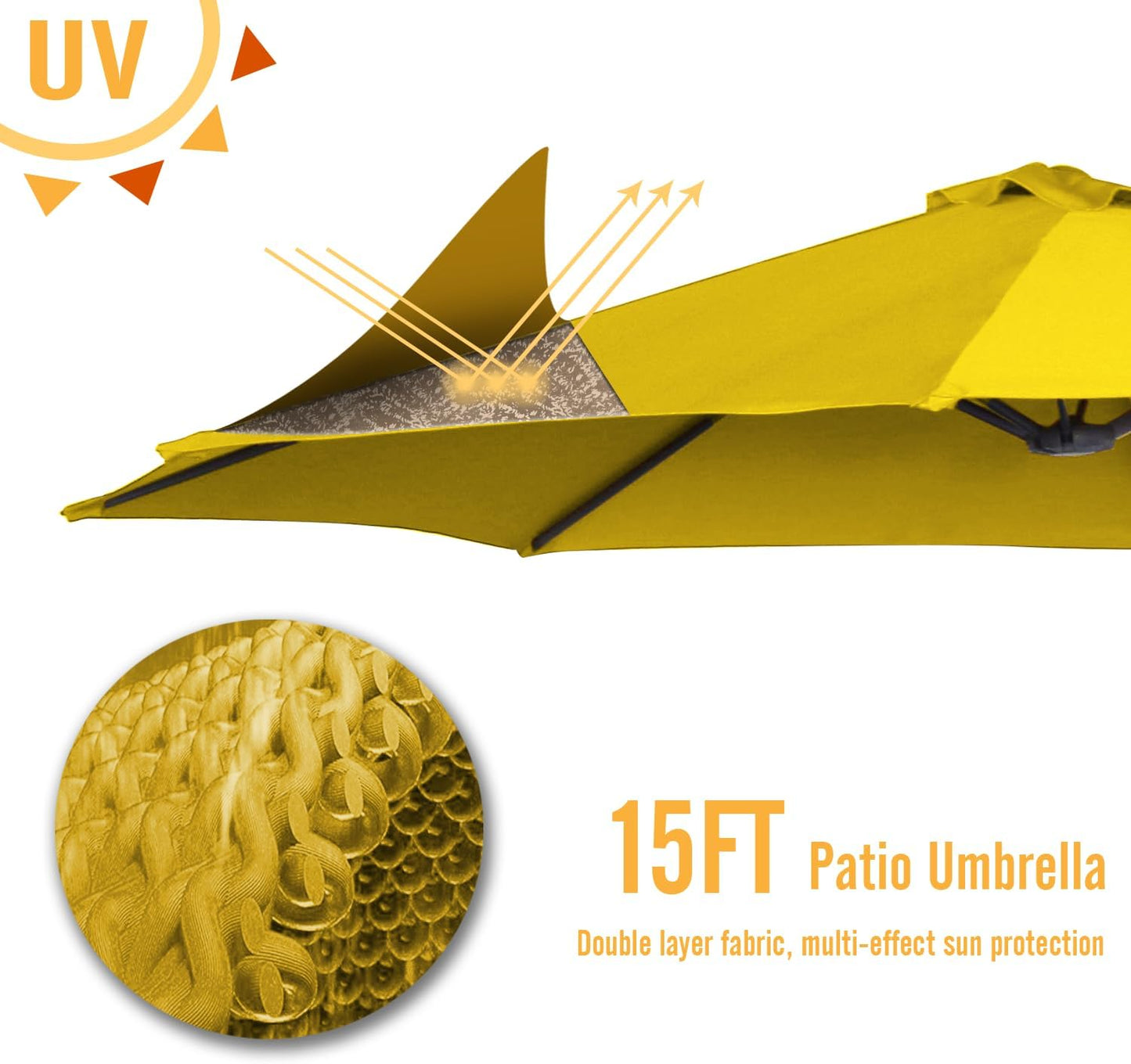 15ft Patio Umbrella with Solar Lights, Large Double Umbrella Outdoor, Rectangle 180''x106'' Umbrellas with 156 PCS LED Lights and Crank Handle for Backyard Deck Pool Shade in Black(1.9" Pole)
