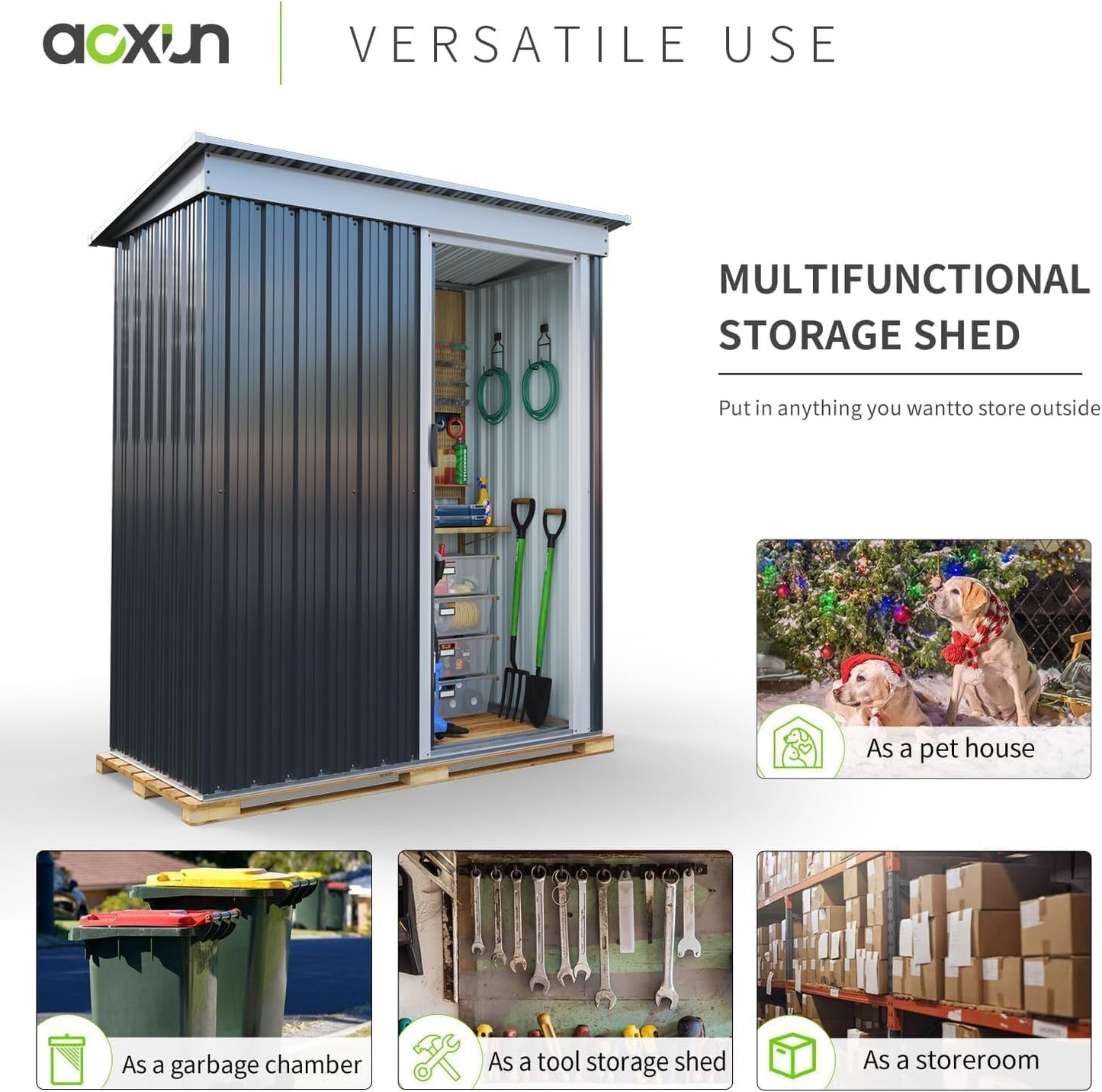 Aoxun 5x2.7 FT Outdoor Metal Storage Shed - Durable Water-Resistant Galvanized Steel, Sloping Roof Design, Lockable Door - Ideal for Tool Storage on Lawn, Patio & Backyard (Black)