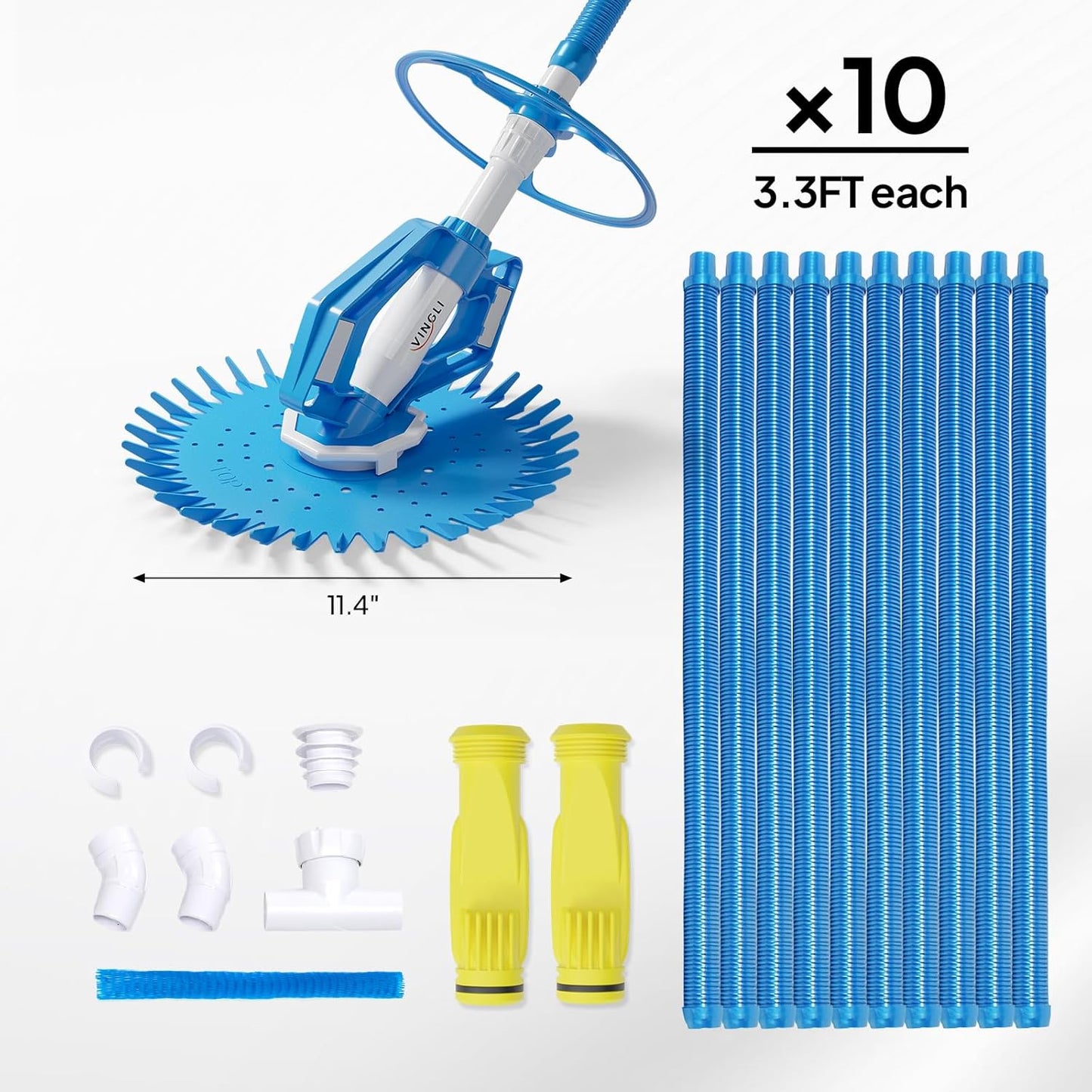 VINGLI Pool Vacuum Cleaner Automatic Sweeper Swimming Pool Creepy Crawler Vacuum with 33FT Hoses (Navy Blue&White)